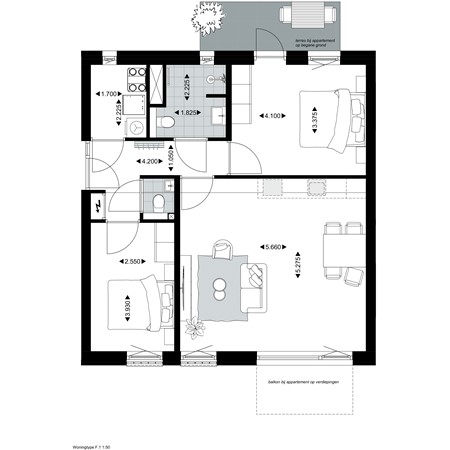 Floorplan - Rozenstraat Bouwnummer F.102, 5014 AJ Tilburg